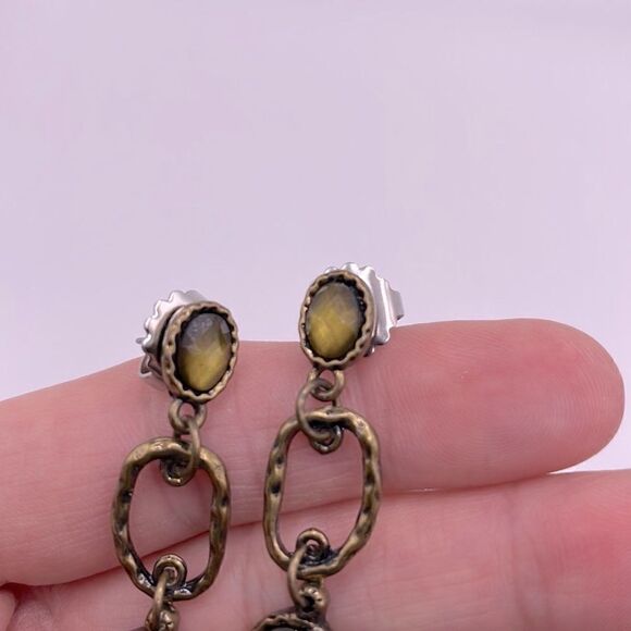 Lia Sophia “Pistachio” Earrings w/Green Oval Gems & Antiqued Goldtone - Picture 8 of 9